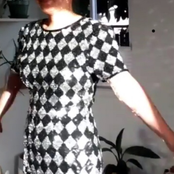Vintage A.J. Bari Sequin Diamond Dress 8 Silk - Picture 3 of 5